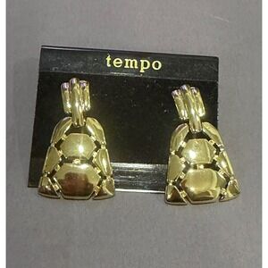 Tempo Geometric Mosaic Drop Earrings Womens OS Gold Excellent Vintage Style
